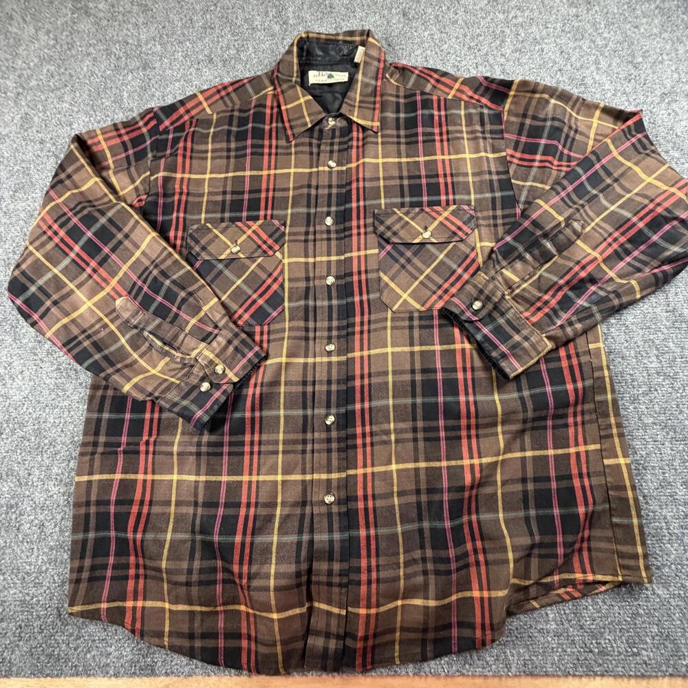 Northwest Territory Mens XL Plaid Flannel Shirt Lined Brown Orange RN42000 1351